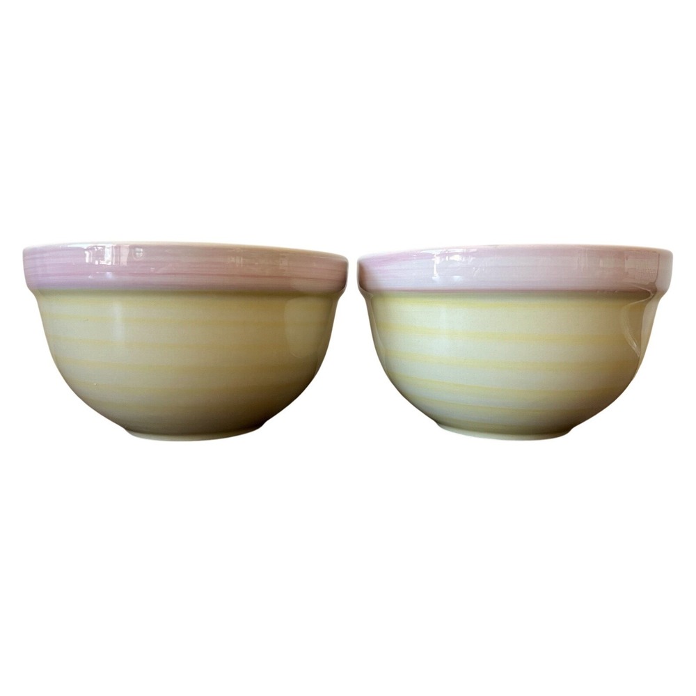 Kitchen Basics Yellow Pink Bowls 3 1/2"X6" Cereal Salad Small Mixing (Set‎ Of 2)